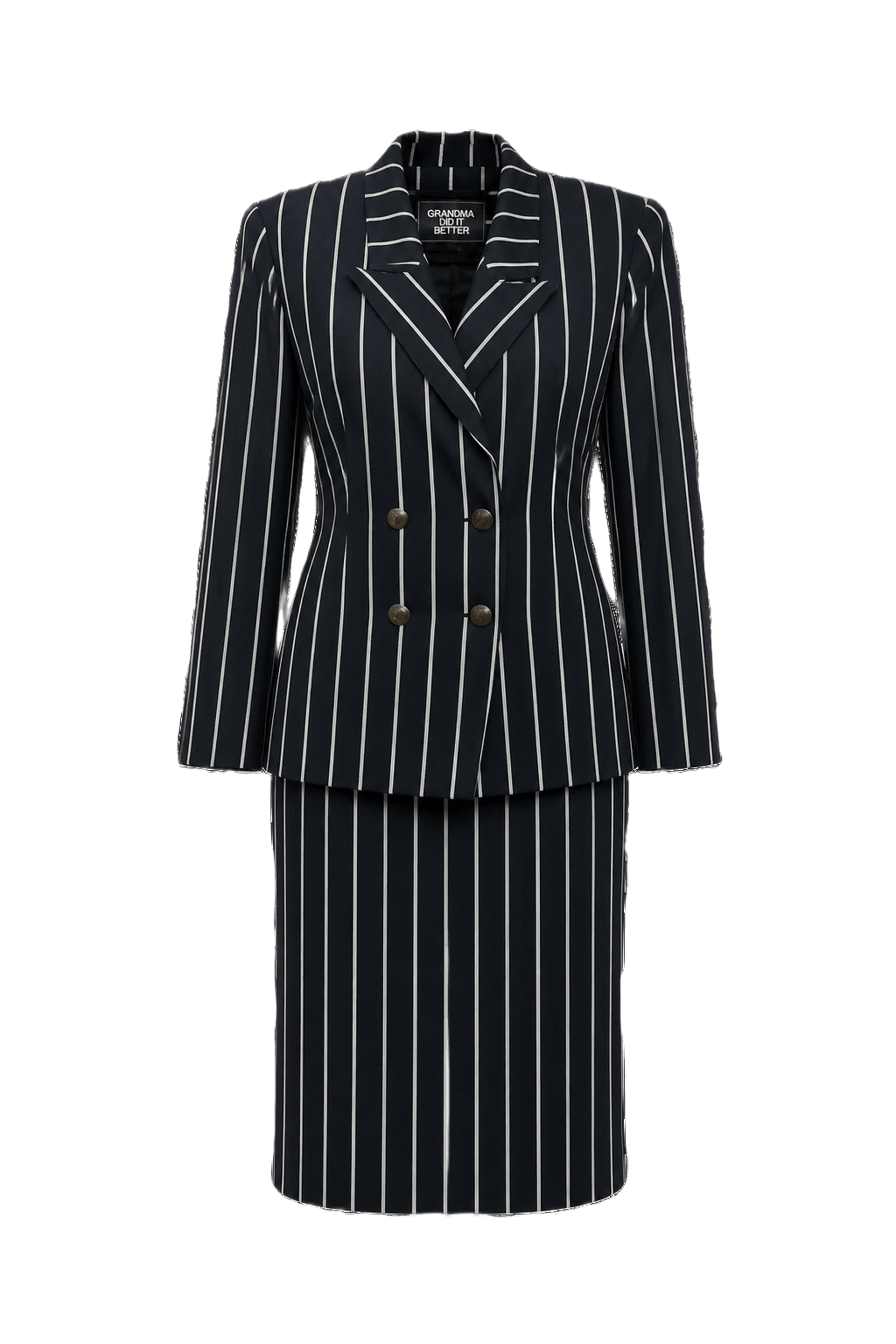 1990s Black and White Synthetic Blend Skirt Suit - Front View
