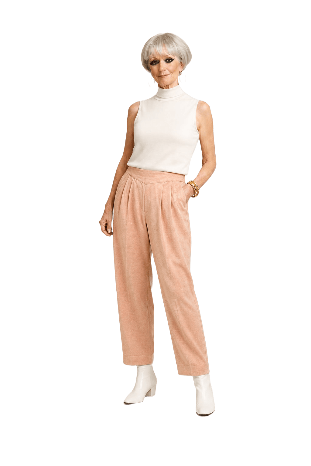 1960s Light Peach Wool Blend Pants - Model