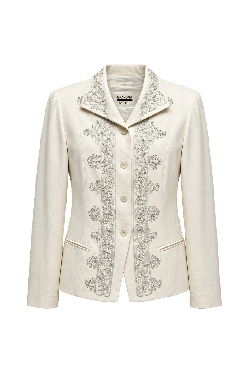 1990s Cream Cotton Blend Jacket - Front View