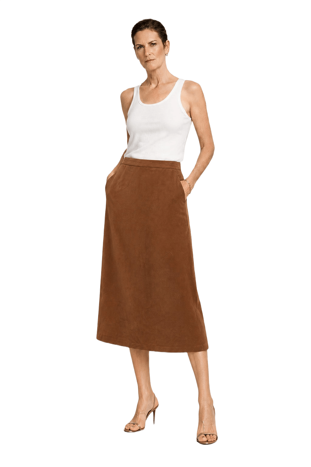1990s Brown Cotton Blend Skirt - Model