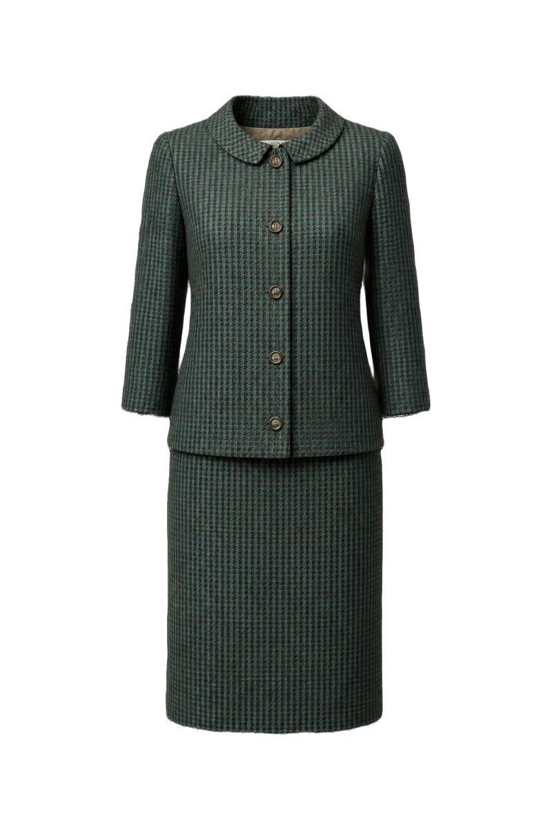 70s Green & Black Houndstooth - Front View