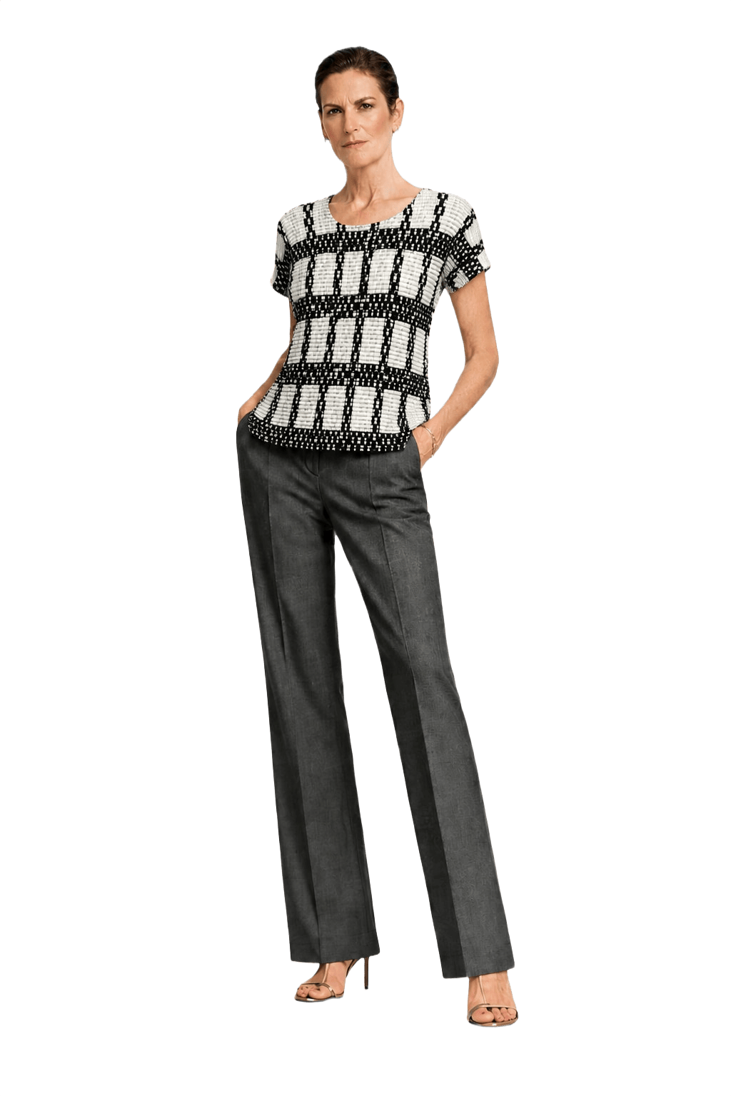 1990s Black and White Polyester Blend Blouse - Model