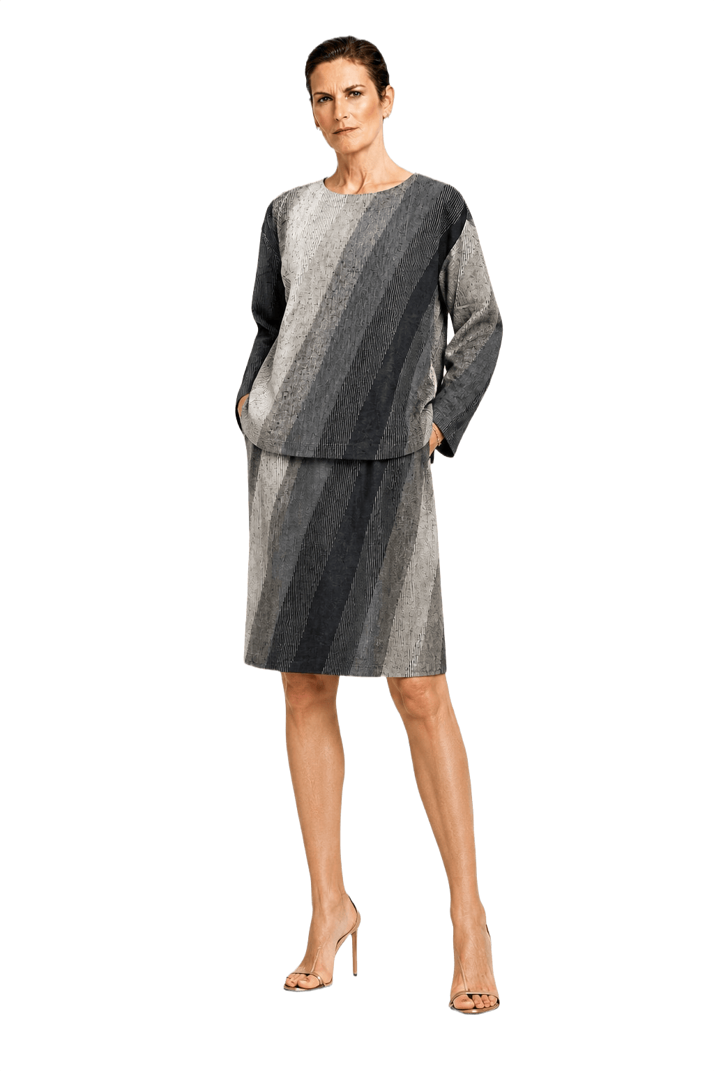 1990s Gray Cotton Blend Blouse and Skirt Set - Model