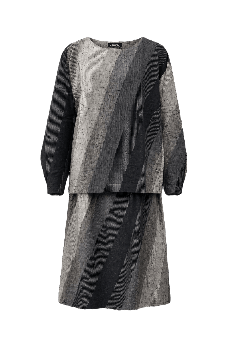 1990s Gray Cotton Blend Blouse and Skirt Set - Front View