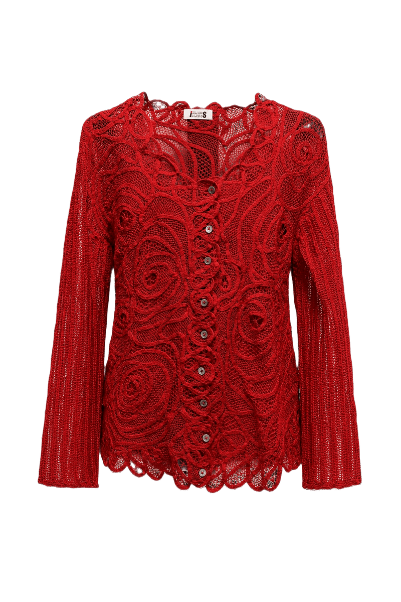 1990s Red Synthetic Blend Sweater - Front View