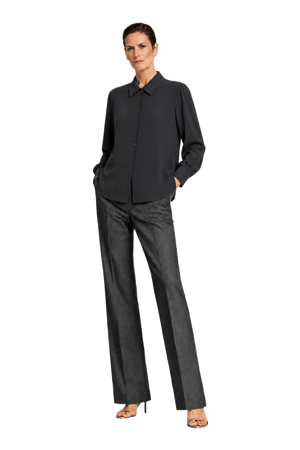 1990s Black Cotton Blend Blouse - Model