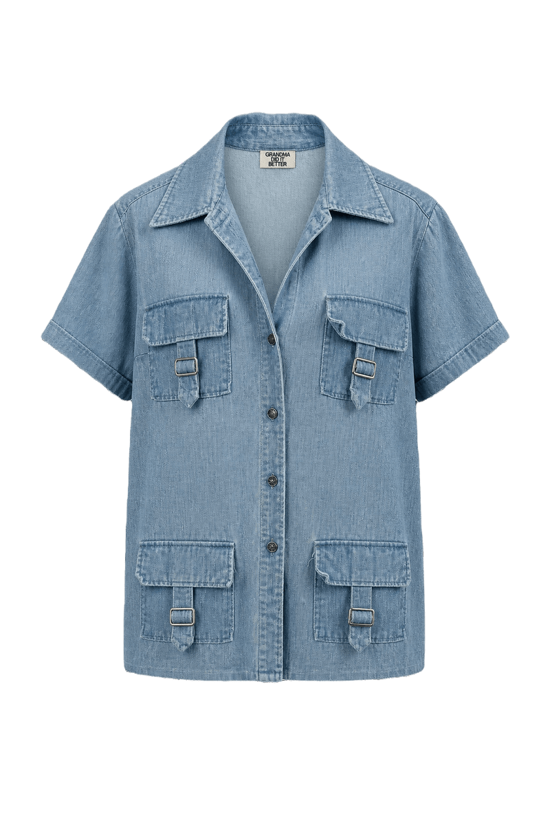 1970s Light Blue Denim Shirt - Front View