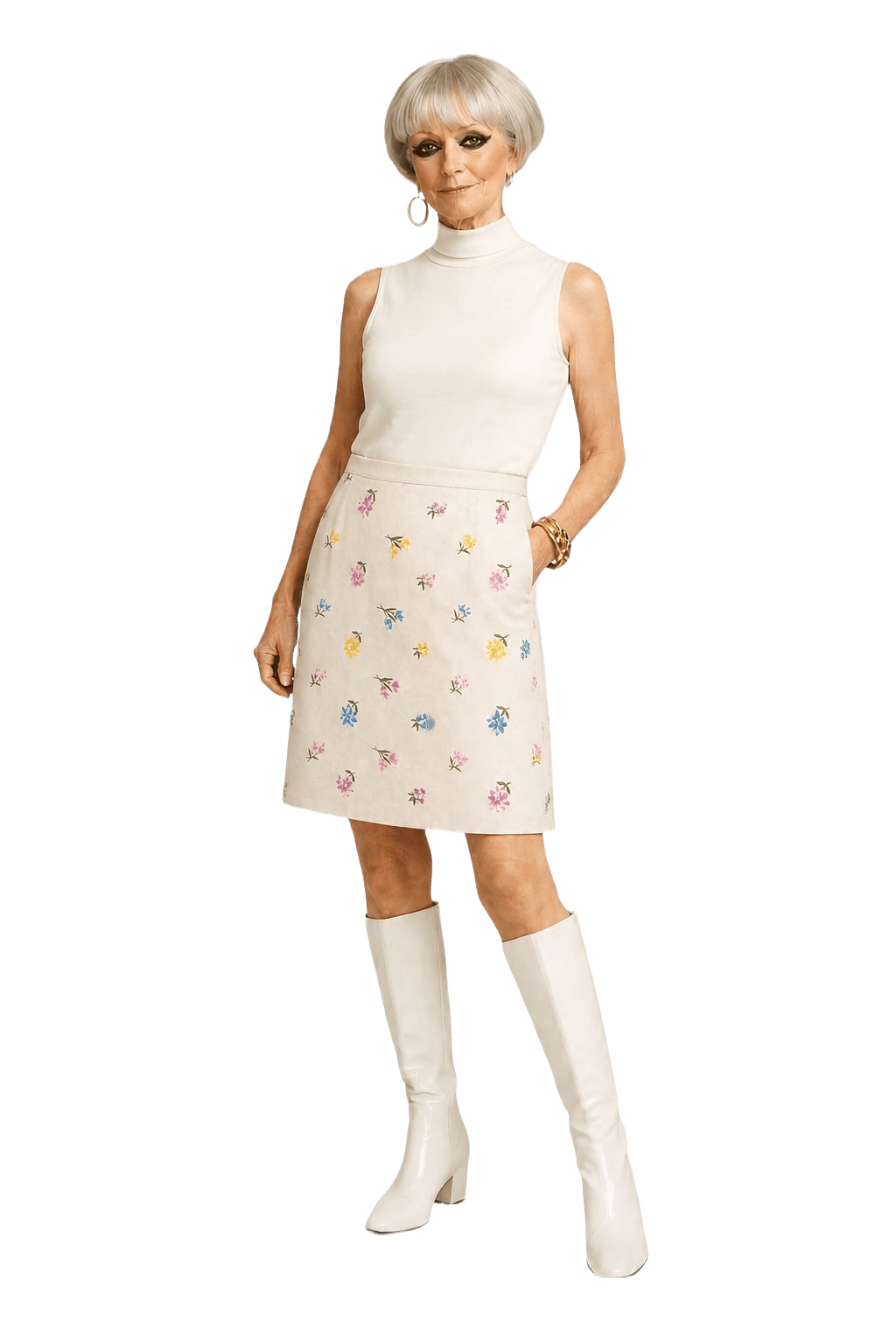 1960s Cream Cotton Blend Skirt - Model