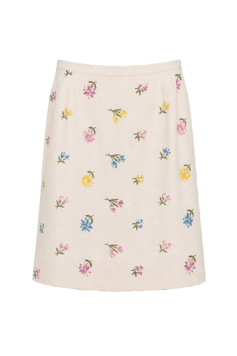 1960s Cream Cotton Blend Skirt - Front View