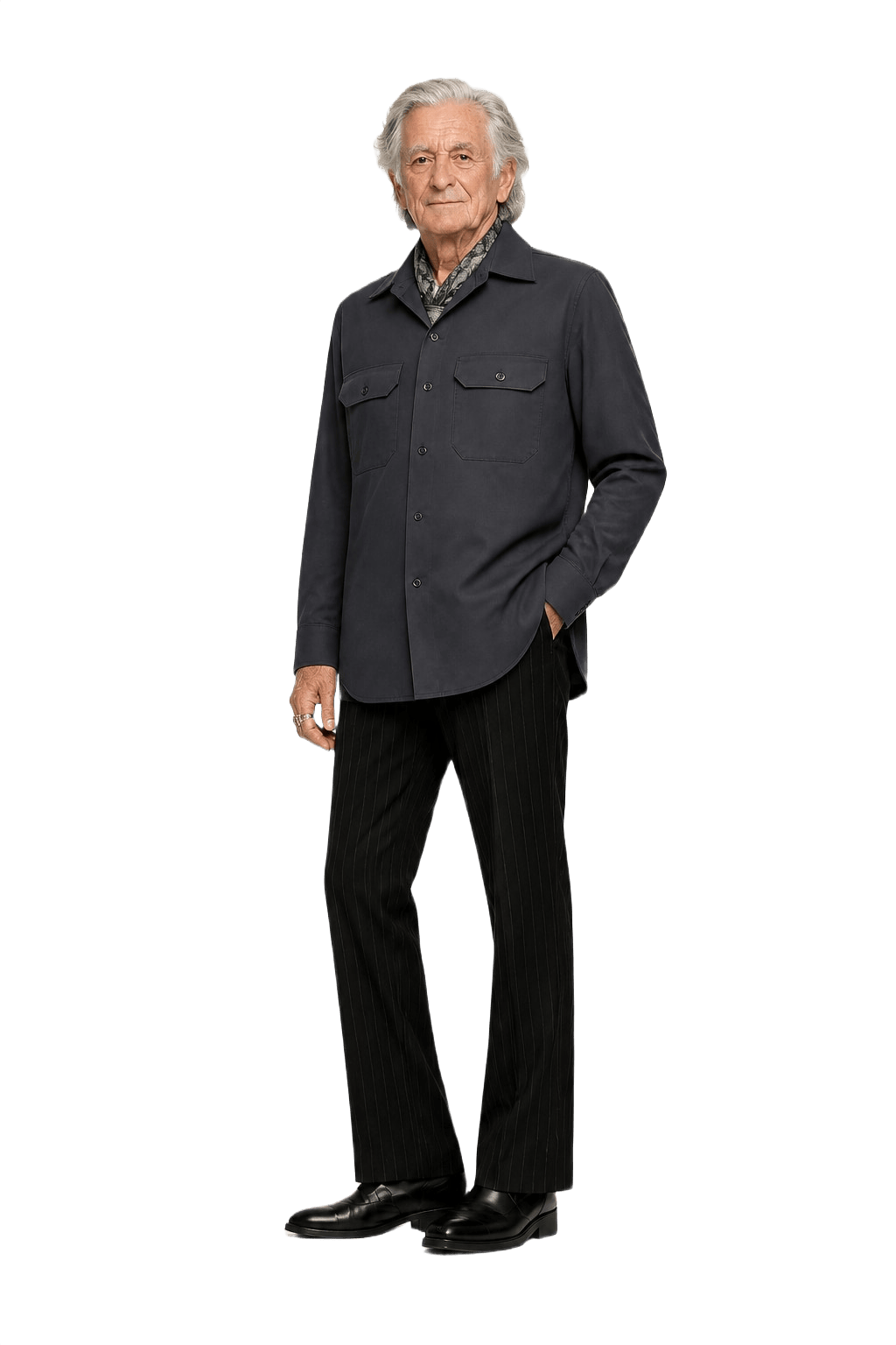 1970s Dark Grey Cotton Shirt - Model