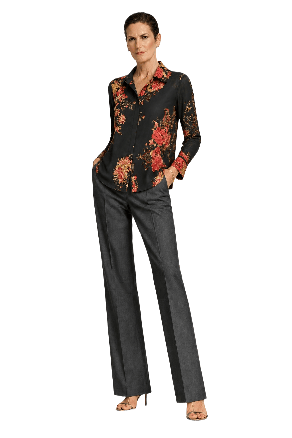 1990s Black Polyester Blouse - Model