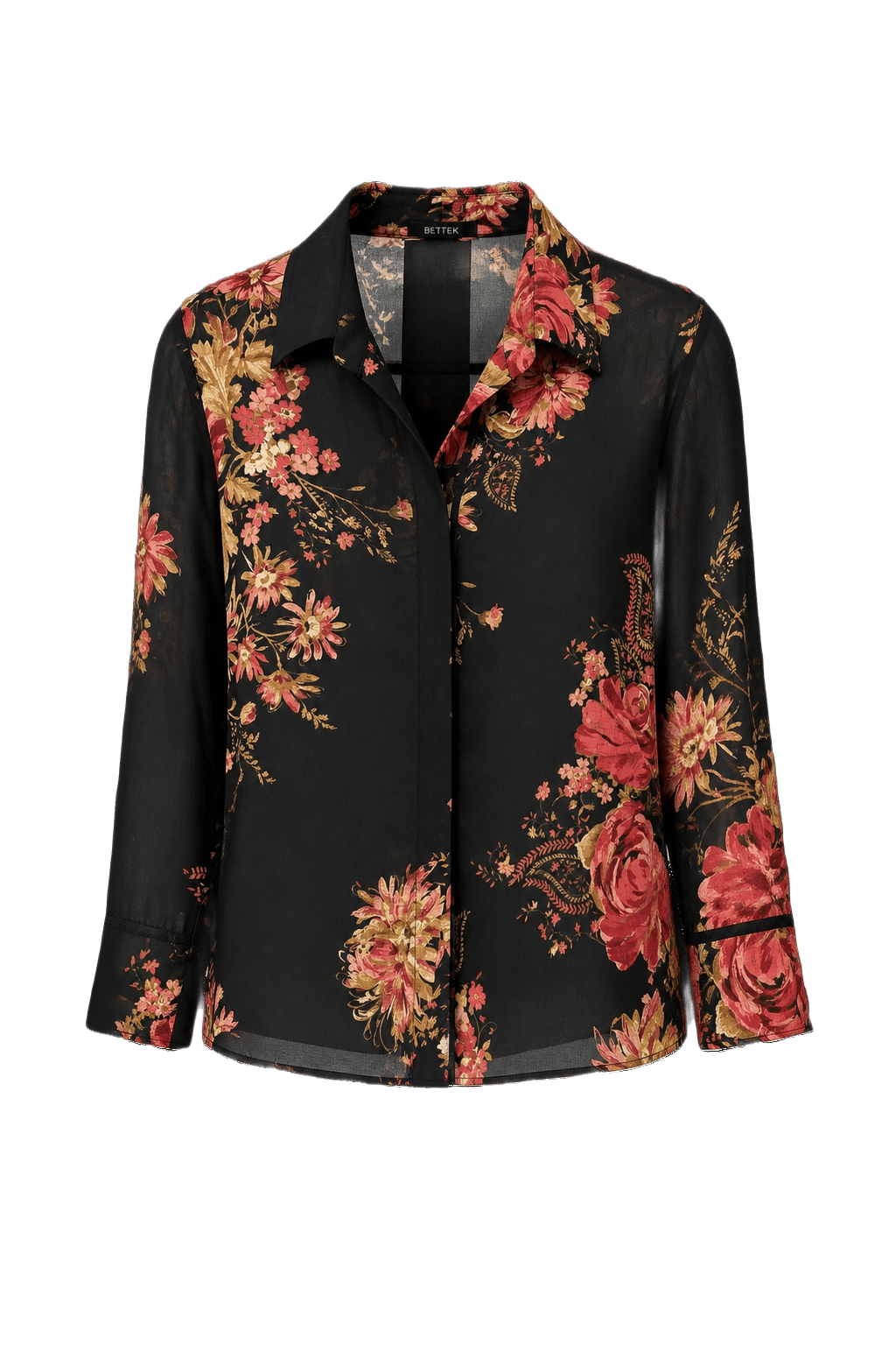 1990s Black Polyester Blouse - Front View