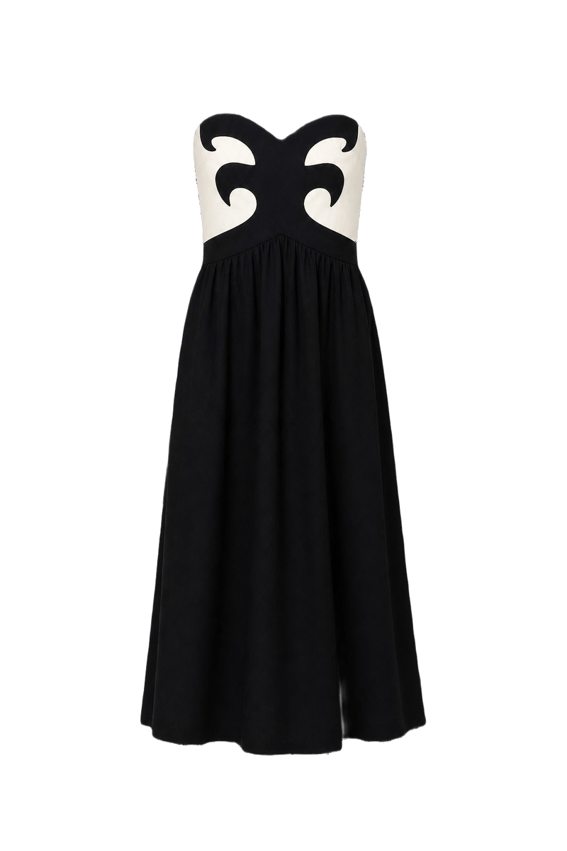 1960s Black Cotton Blend Dress - Front View