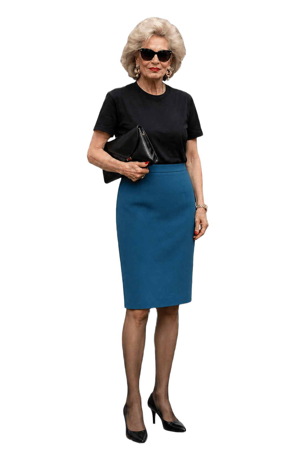 1970s Teal Blue Polyester Skirt - Model