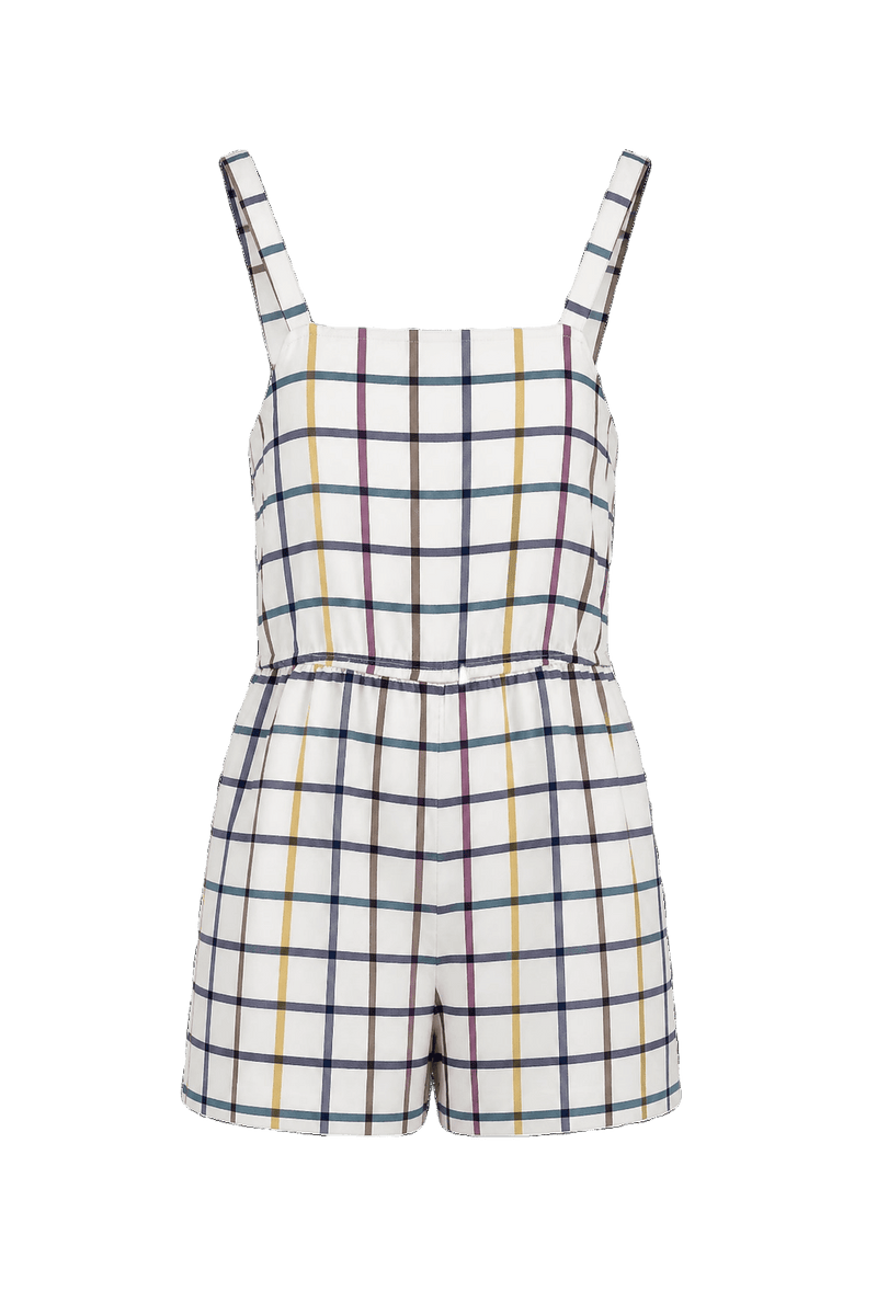 1980s White Cotton Blend Romper - Front View