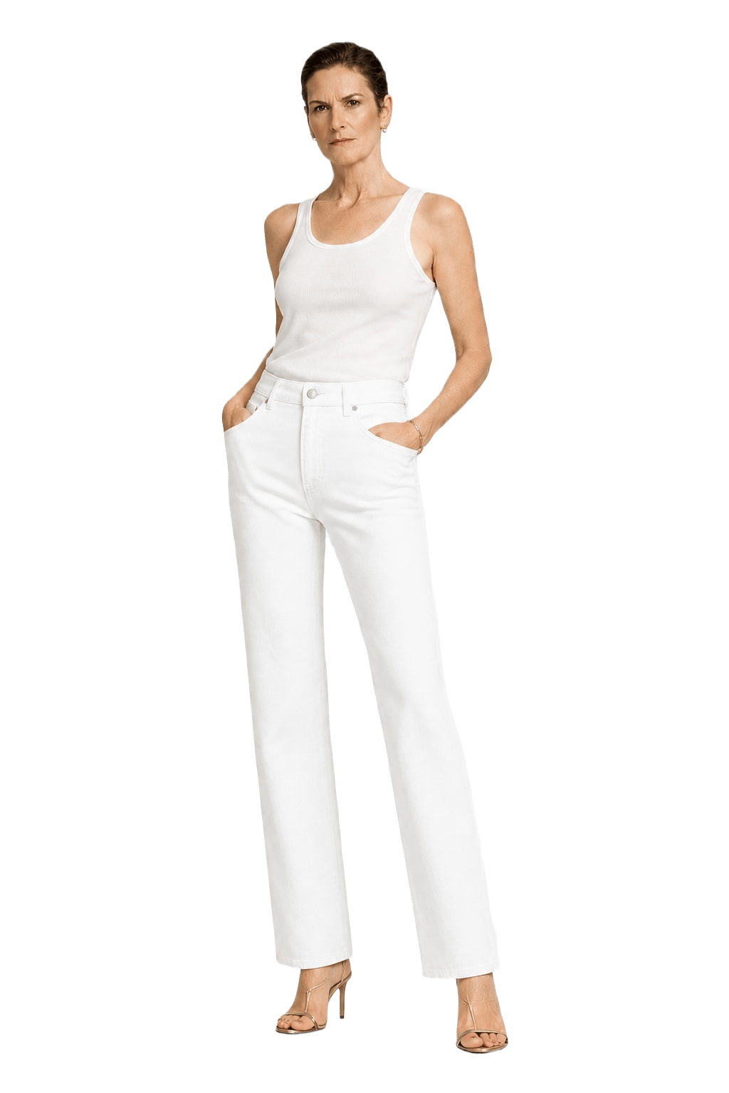 1990s White Denim Pants - Model