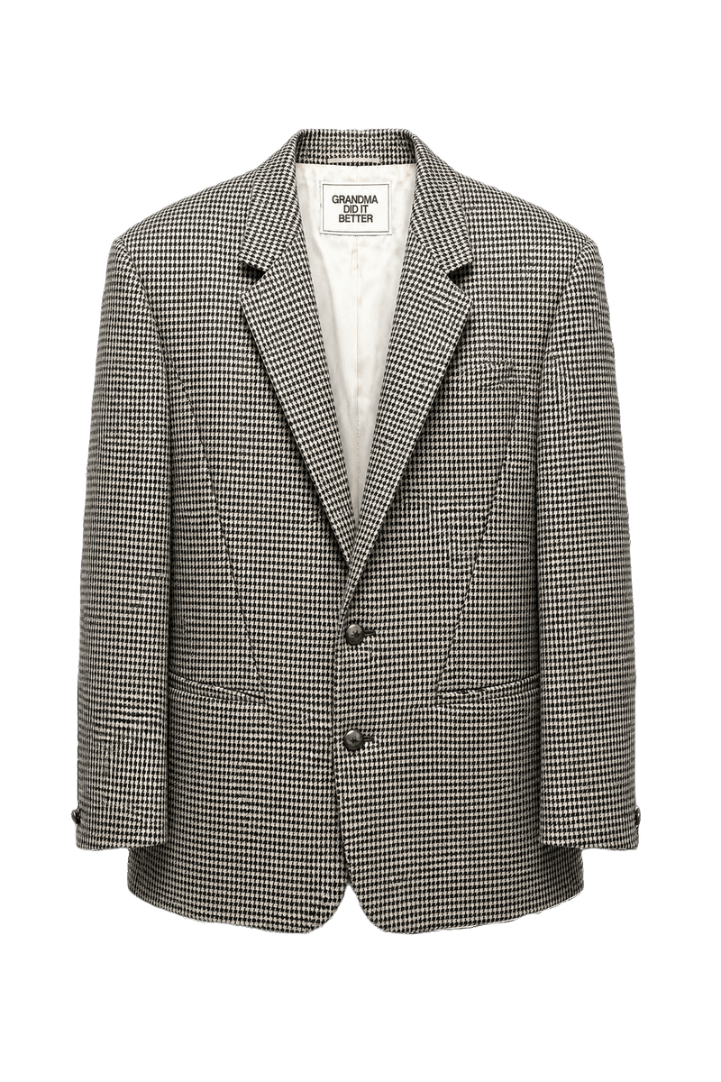 1980s Black and White Wool Blend Blazer - Front View