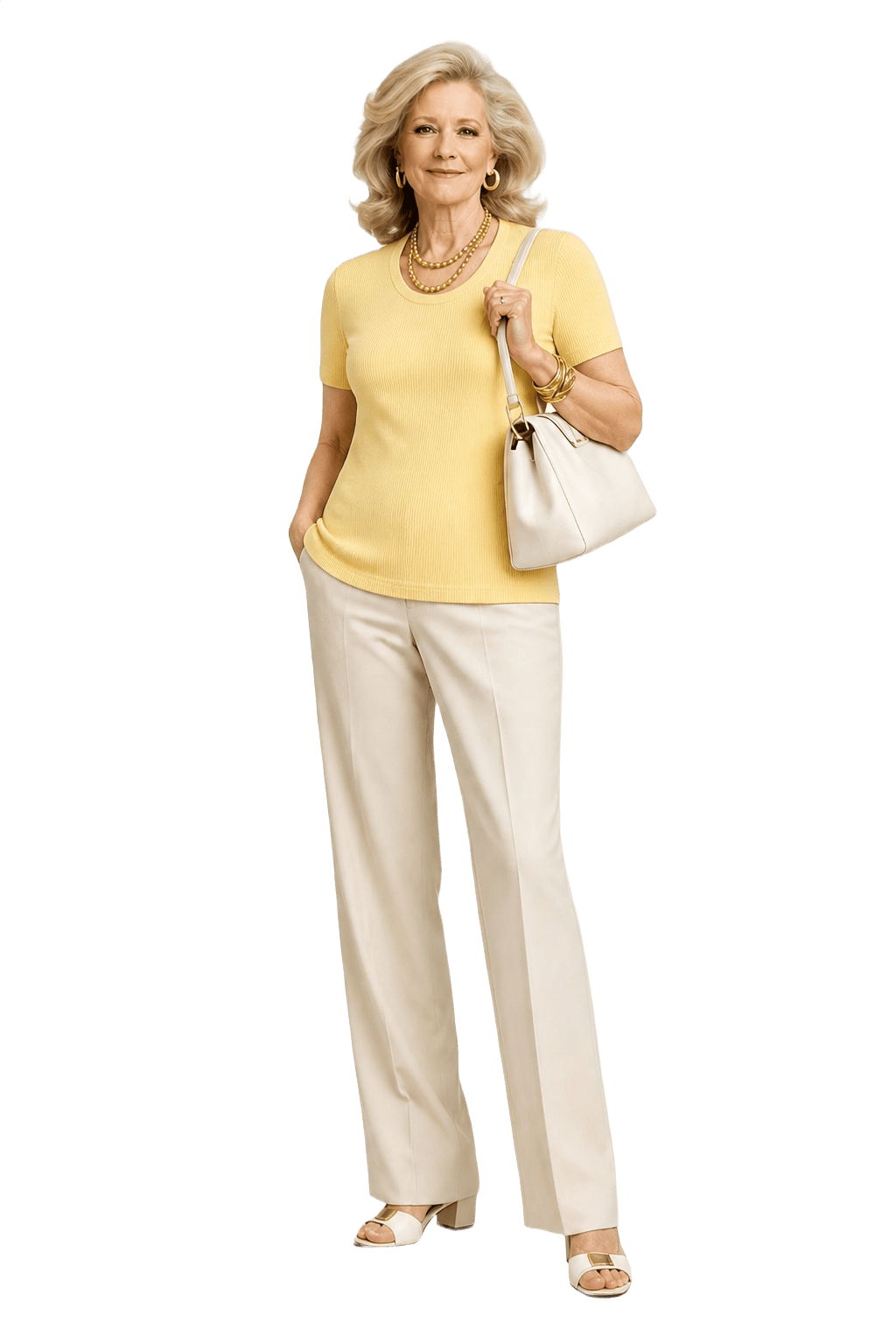 1970s Pale Yellow Cotton Blend T-Shirt - Model