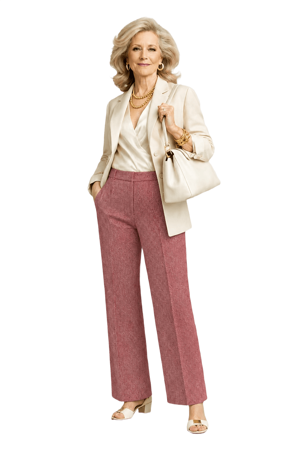 1970s Pink Polyester Blend Trousers - Model
