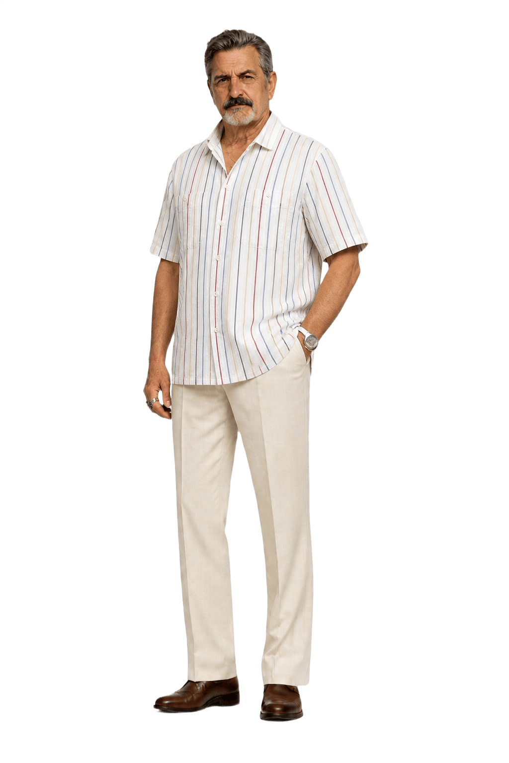 1980s Cream Cotton Blend Shirt - Model