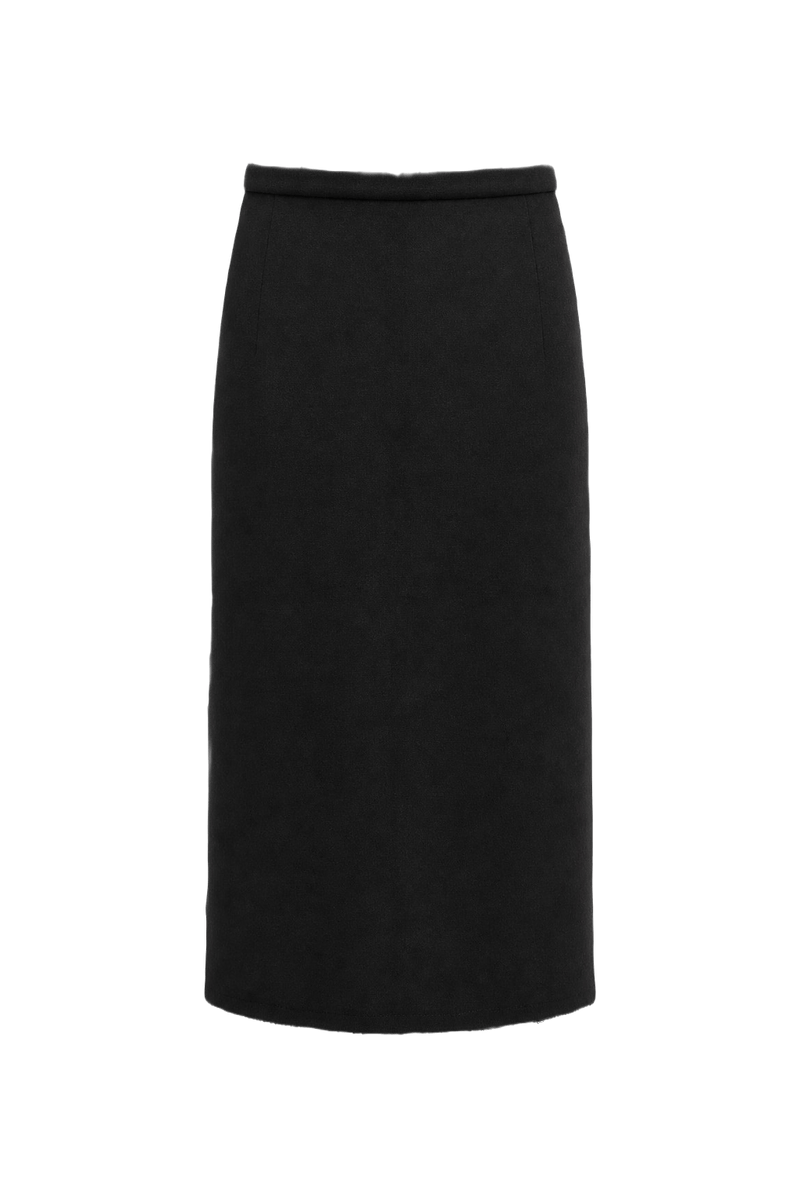 1990s Black Wool Blend Skirt - Front View