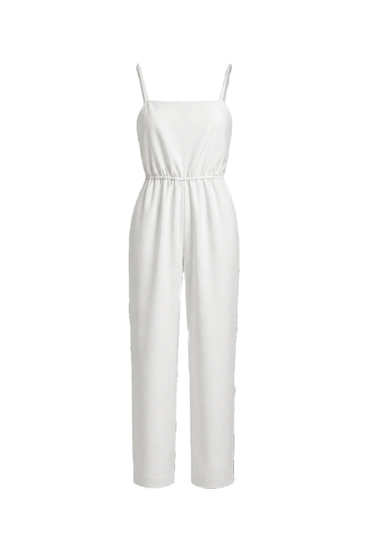 1980s White Cotton Blend Romper - Front View