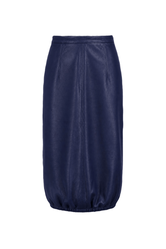 1980s Blue Leather Skirt - Front View