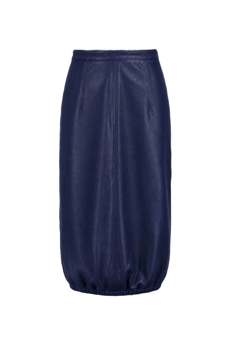 1980s Blue Leather Skirt - Front View