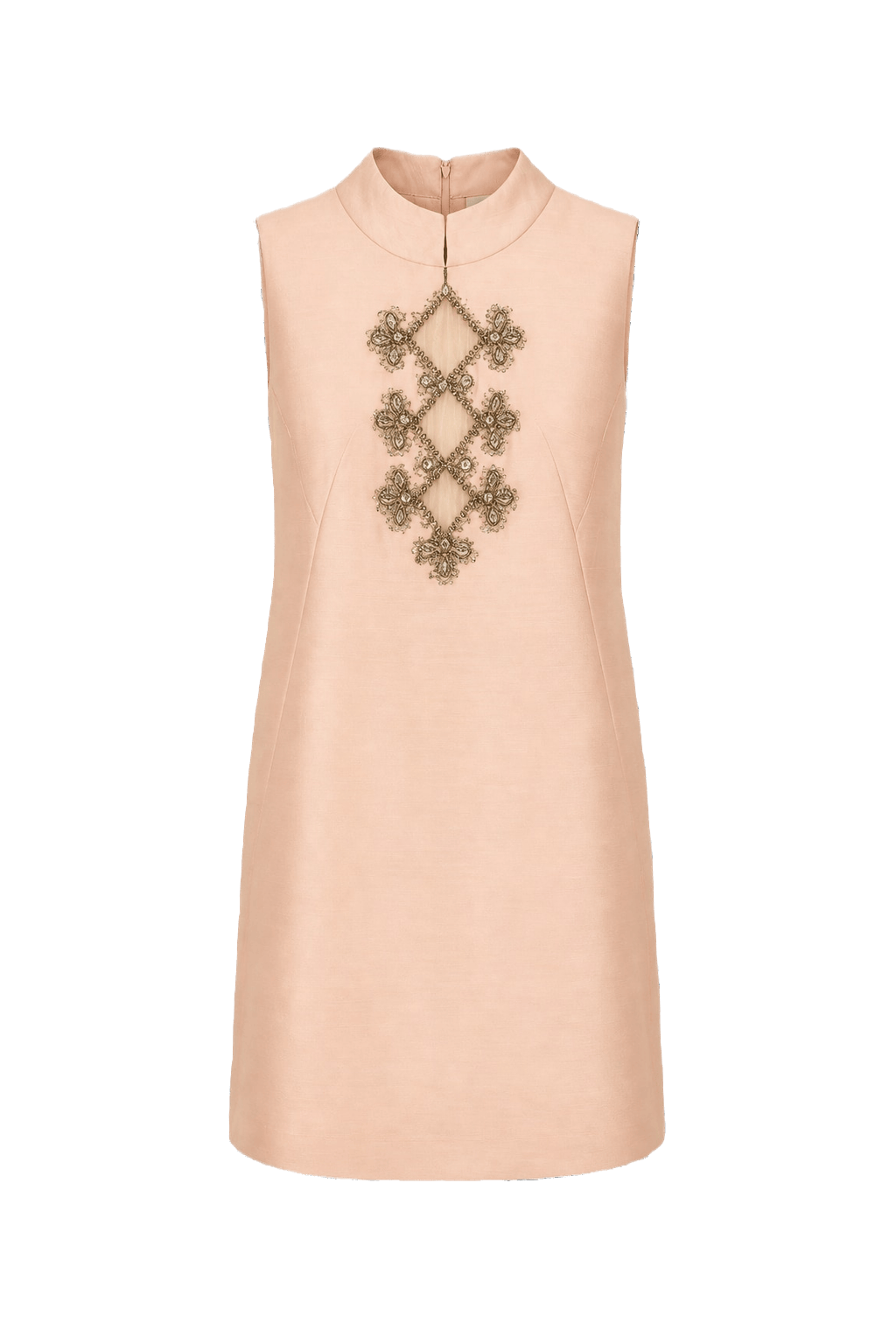 1950s Peach Silk Shift Dress - Front View