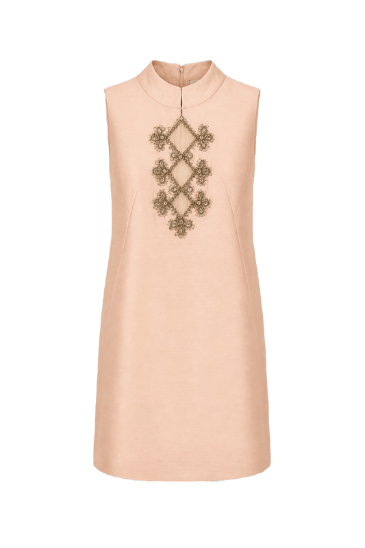 1950s Peach Silk Shift Dress - Front View