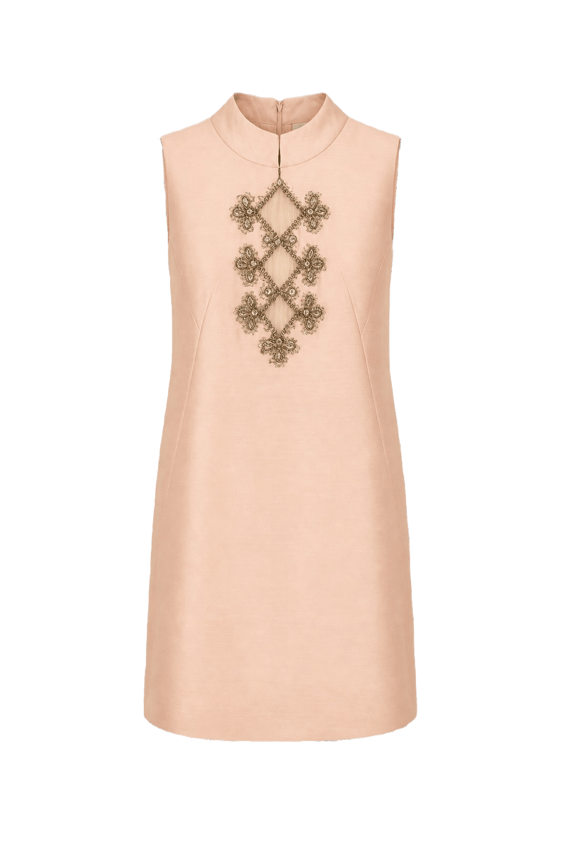 1950s Peach Silk Shift Dress - Front View