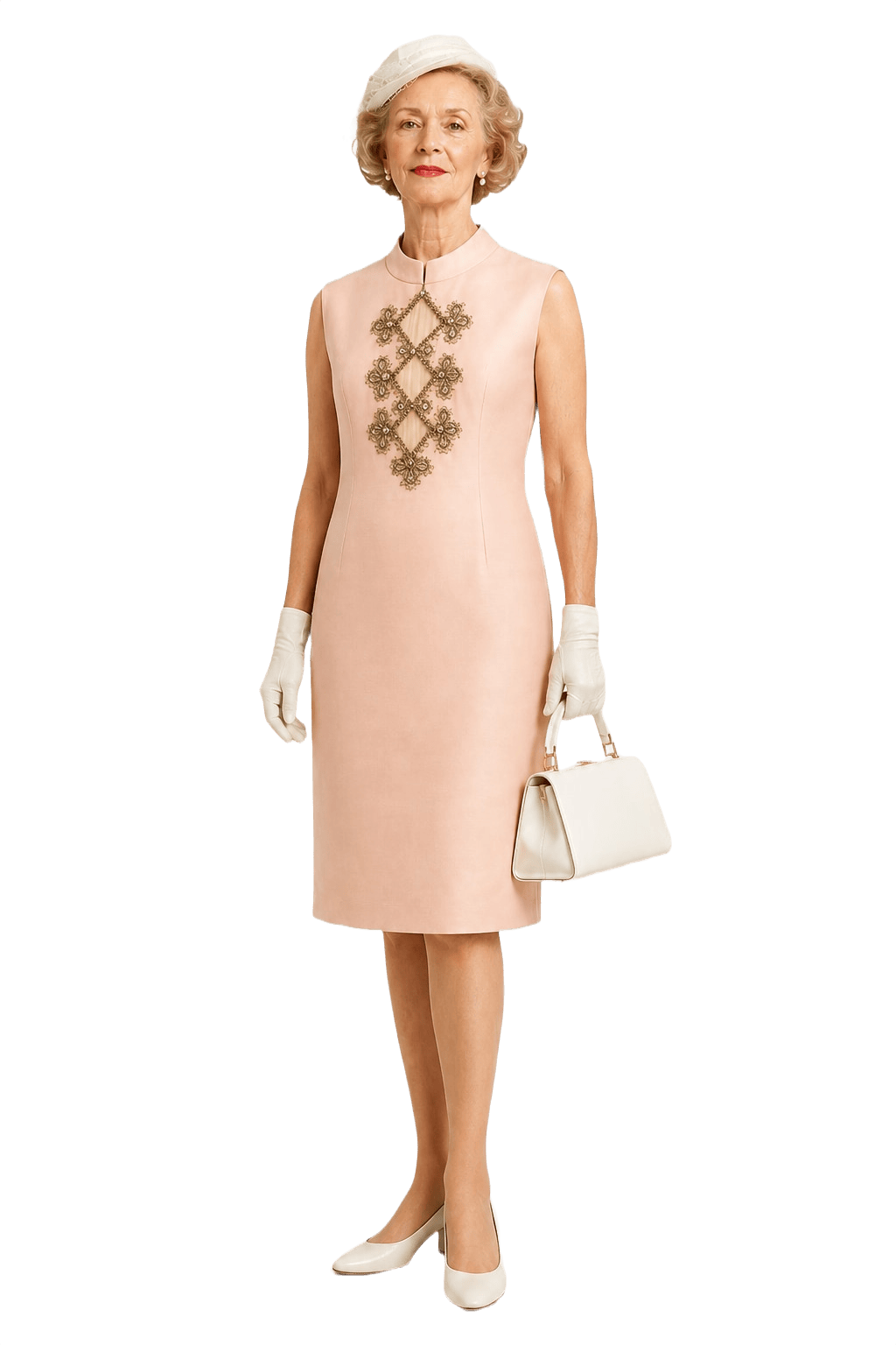 1950s Peach Silk Shift Dress - Model