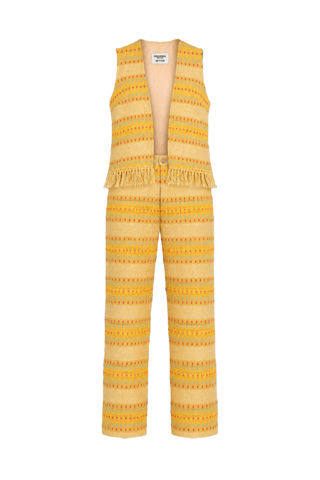 1970s Yellow Cotton Blend Vest and Trousers - Front View