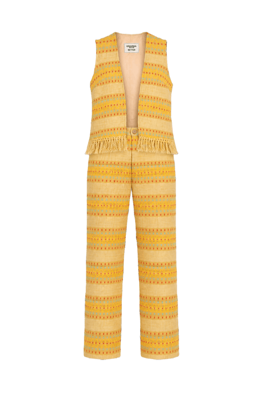 1970s Yellow Cotton Blend Vest and Trousers - Front View