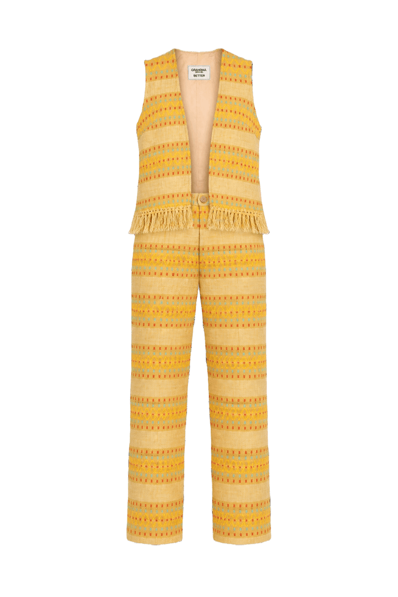 1970s Yellow Cotton Blend Vest and Trousers - Front View