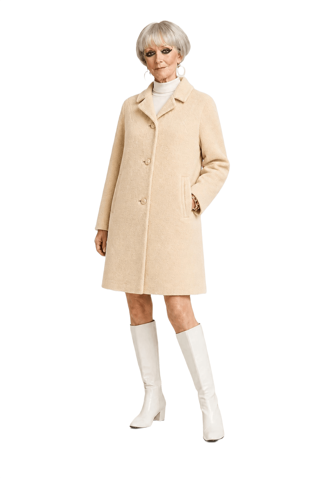 1990s Cream Wool Blend Coat - Model