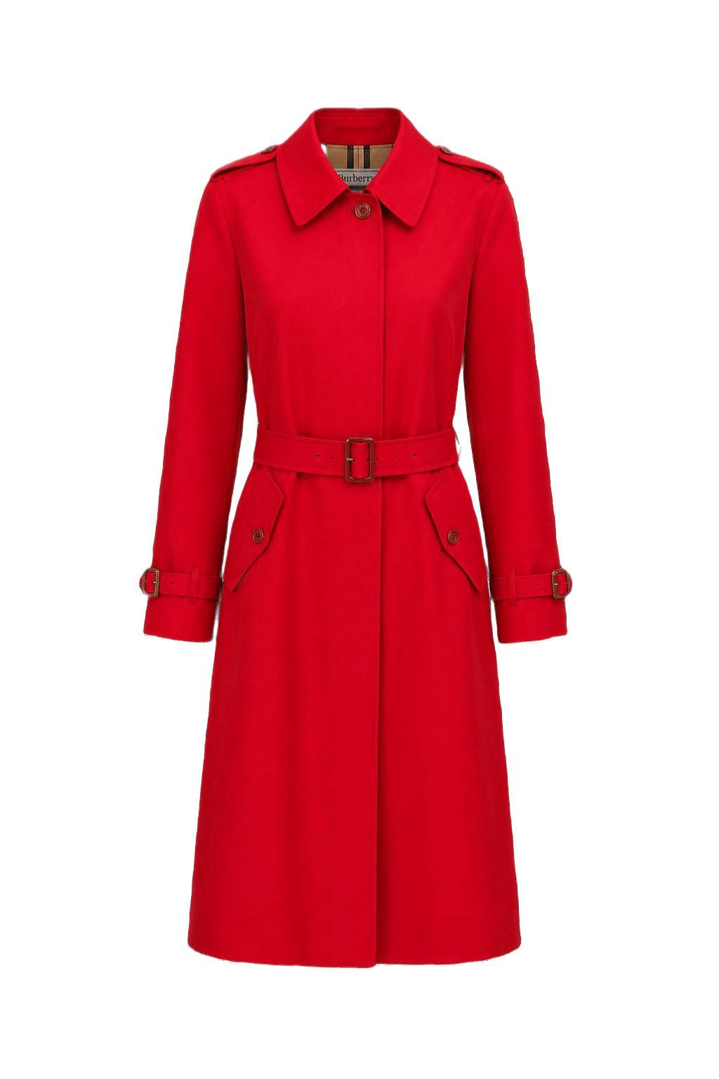 1980s Red Cotton Trench Coat - Front View