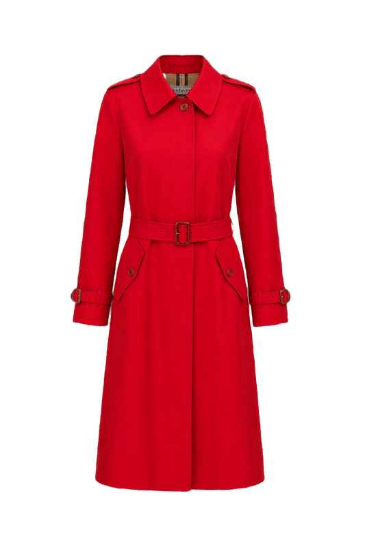 1980s Red Cotton Trench Coat - Front View
