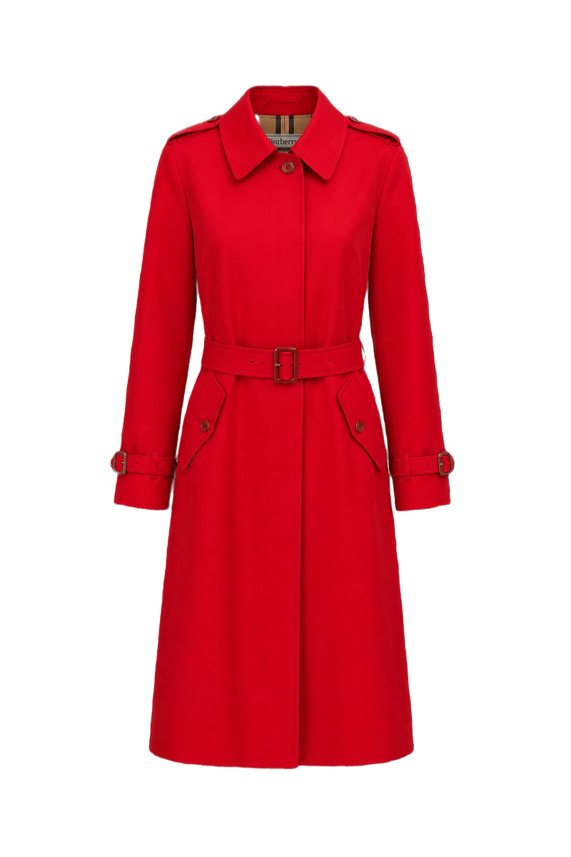 1980s Red Cotton Trench Coat - Front View
