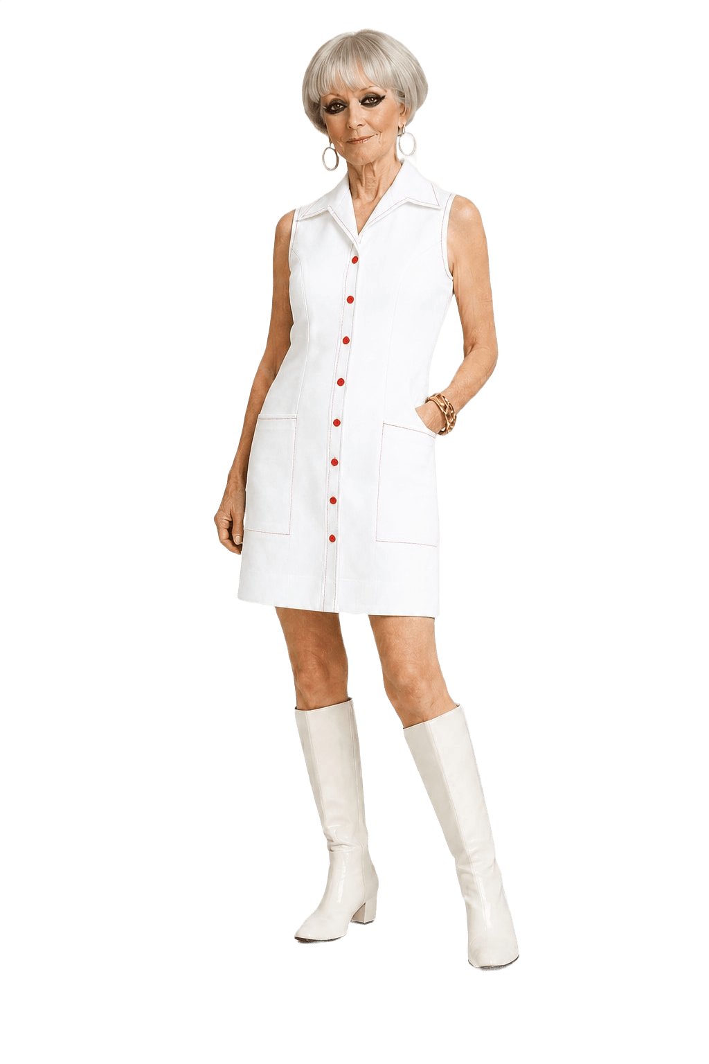 1960s White Cotton Blend Shift Dress - Model