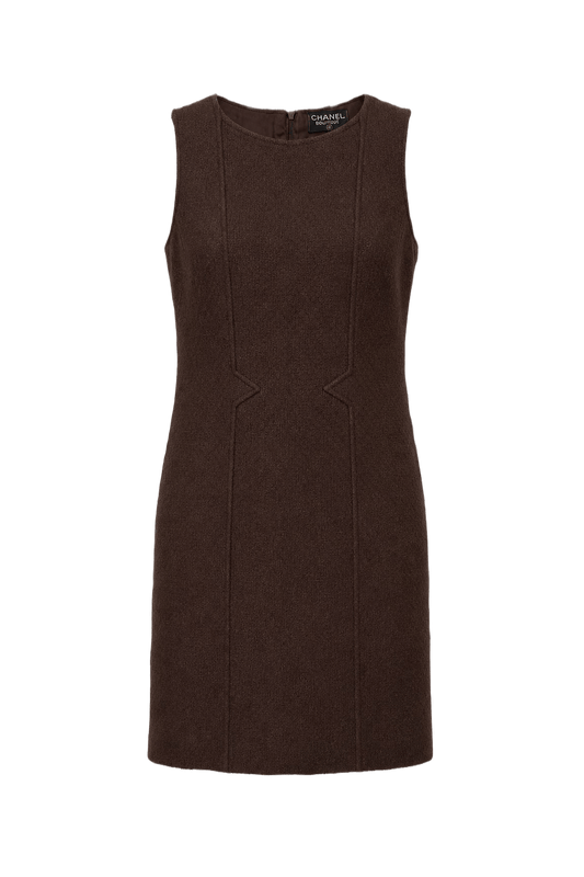 1990s Brown Wool Shift Dress - Front View