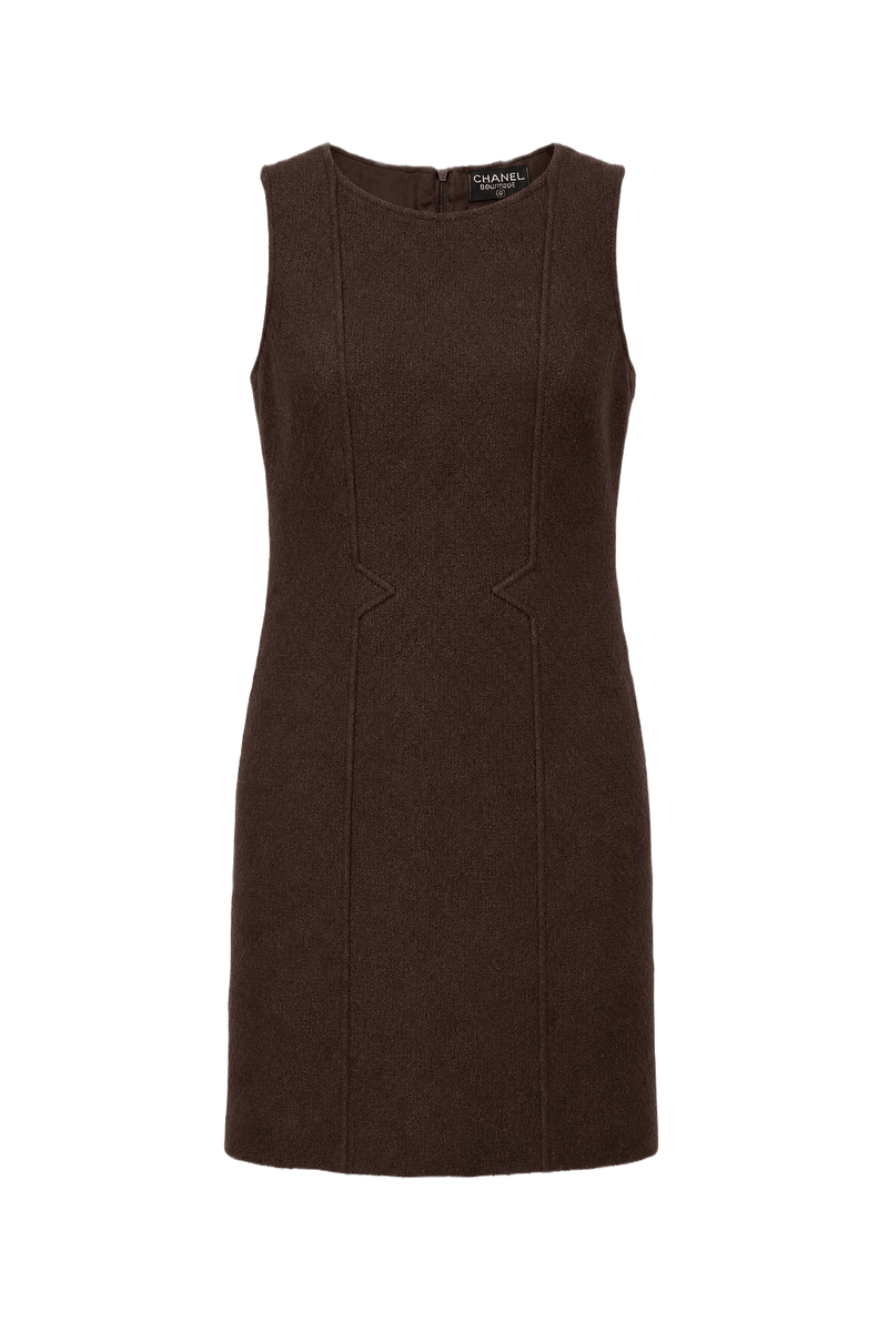 1990s Brown Wool Shift Dress - Front View