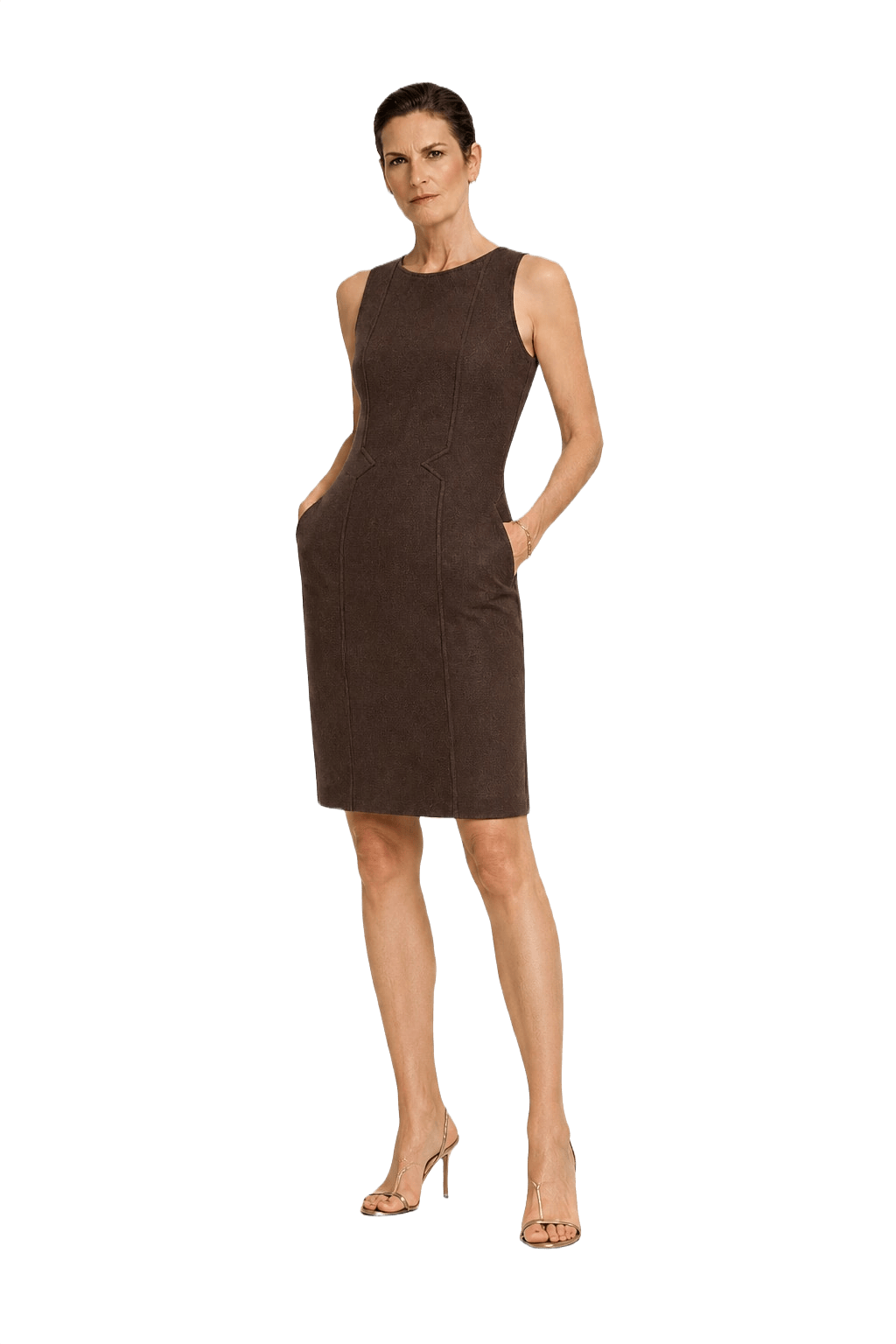 1990s Brown Wool Shift Dress - Model