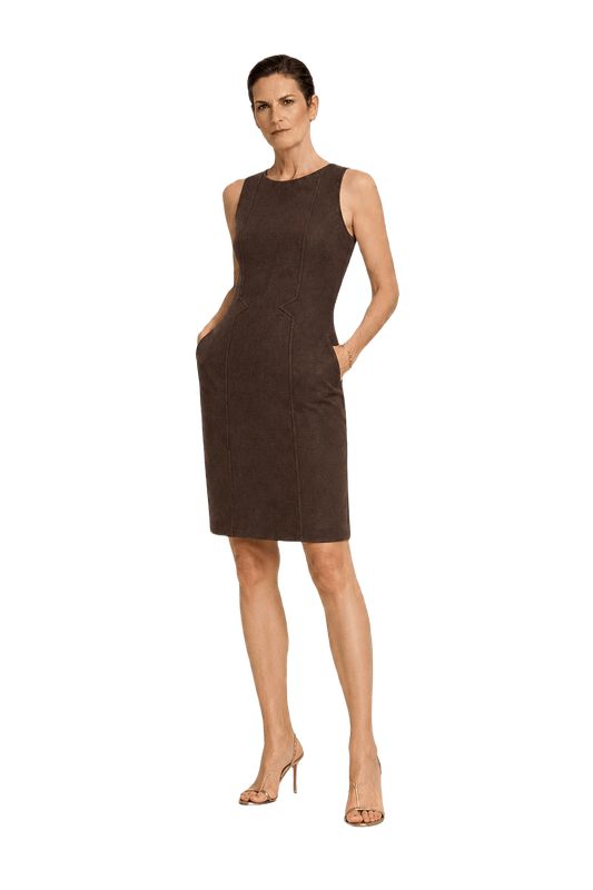 1990s Brown Wool Shift Dress - Model