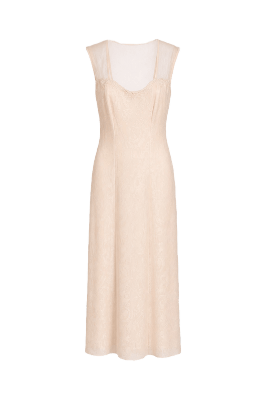 1990s Cream White Silk Slip Dress - Front View