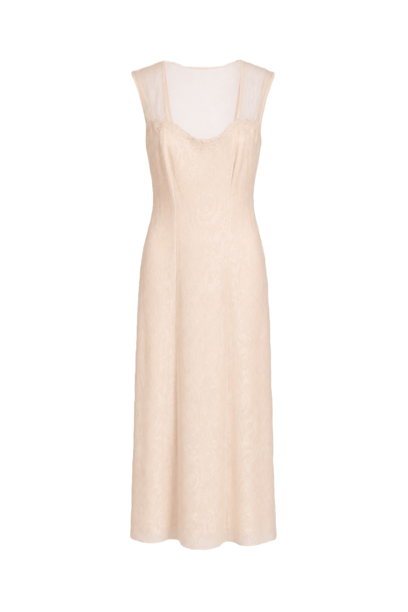 1990s Cream White Silk Slip Dress - Front View