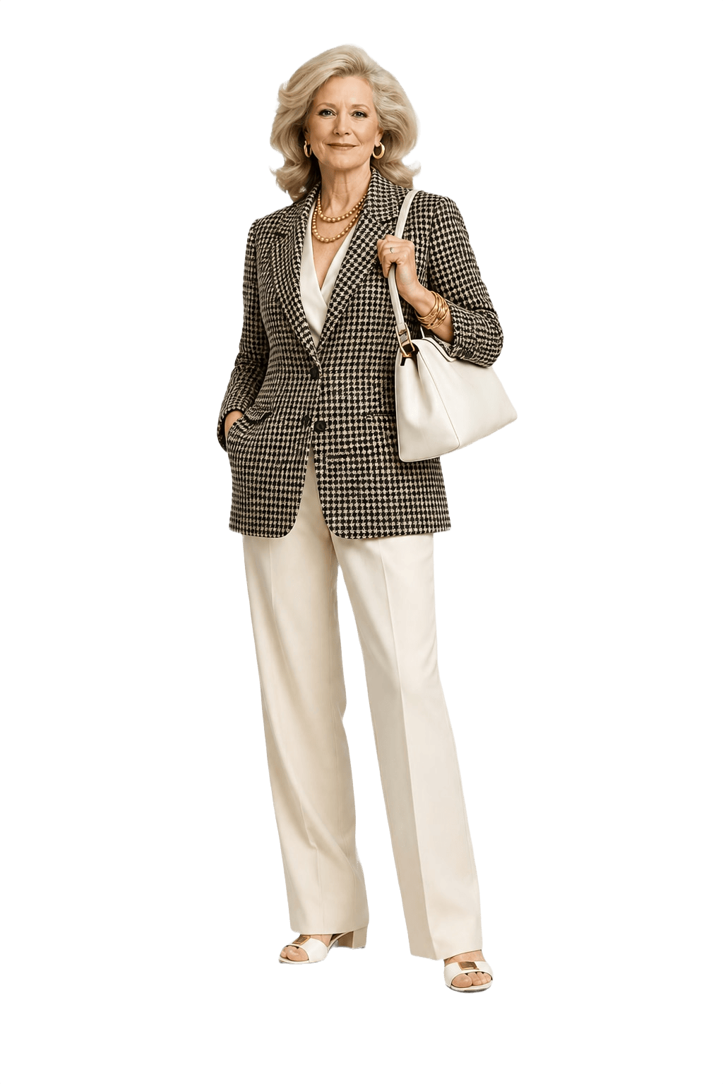 1970s Black and White Wool Blazer - Model