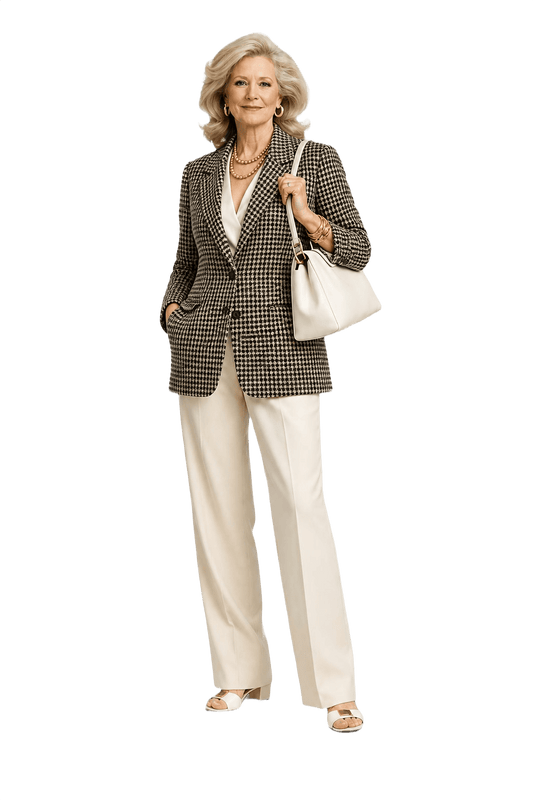 1970s Black and White Wool Blazer - Model