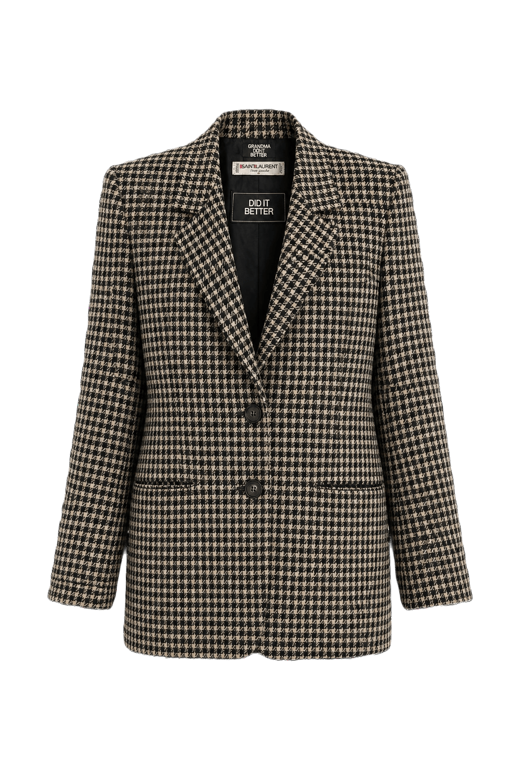 1970s Black and White Wool Blazer - Front View