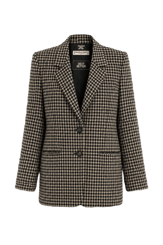 1970s Black and White Wool Blazer - Front View